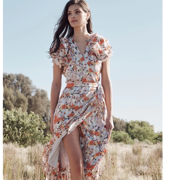 Elliatt Womens Floral Dorrigo Maxi Dress Wrap Ruffle‎ Vacation Boho Chic - Picture 1 of 10